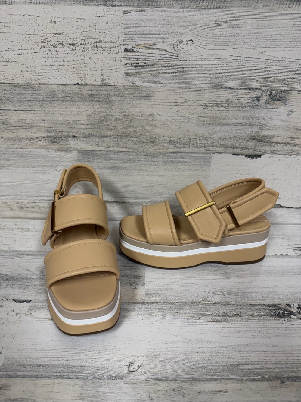 SARTO By Franco Sarto Beige Platform Sandals with Buckle Straps